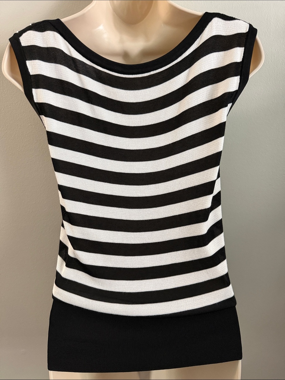 White House Black Market Black & White Striped Sleeveless Knit Top - Picture 7 of 12